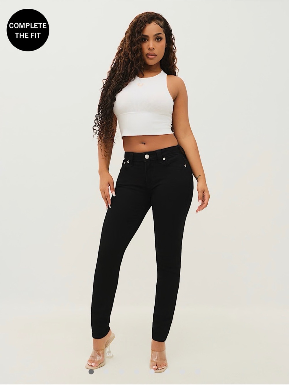 True Religion Women's Black Halle Super Skinny Jeans - Sleek Mid Rise Fit 32